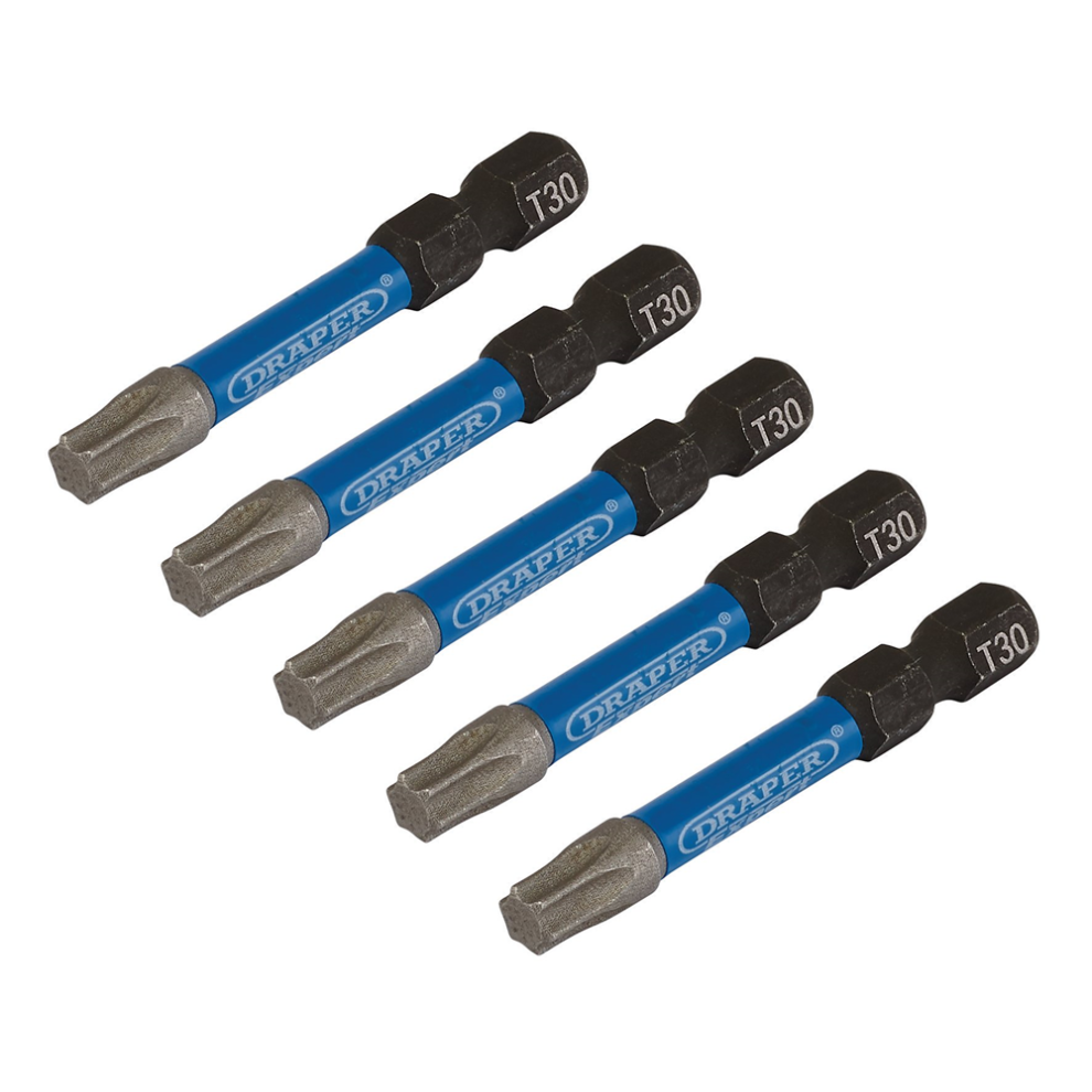 Draper T30x50mm Impact S/D Bit 5Pk 05656 Tx-Starã Impact Screwdriver Bits, 1/4" Hex 5059482036361