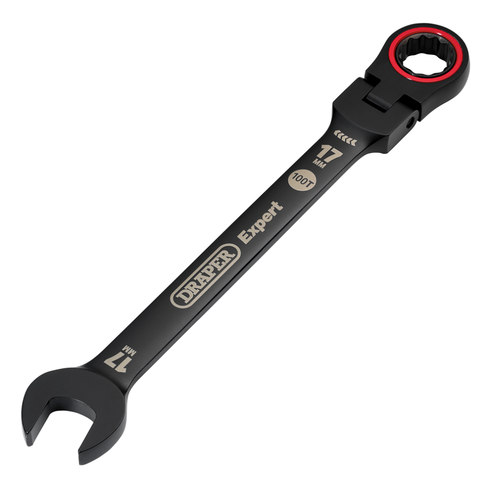 Draper Expert Hi-Torq Metric Flexi Head Ratchet Combi Spanner 17mm Black - 03924 - Image 8