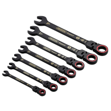 Draper 7PC FLEX HEAD RATCHET SPANNER 03927 HI-TORQÂ Metric Flexible Head Ratchet Combination Spanner Set, Black (7 Piece)