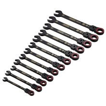 Draper 12PC FLEX HEAD RATCHET SPANNER 03929 HI-TORQÂ Metric Flexible Head Ratchet Combination Spanner Set, Black (12 Piece)