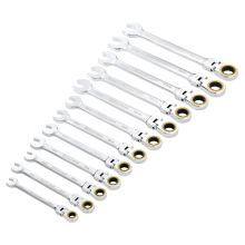 Draper 12PC FLEX HEAD RATCHET SPANNER 03932 HI-TORQÂ Metric Flexible Head Ratchet Combination Spanner Set (12 Piece)