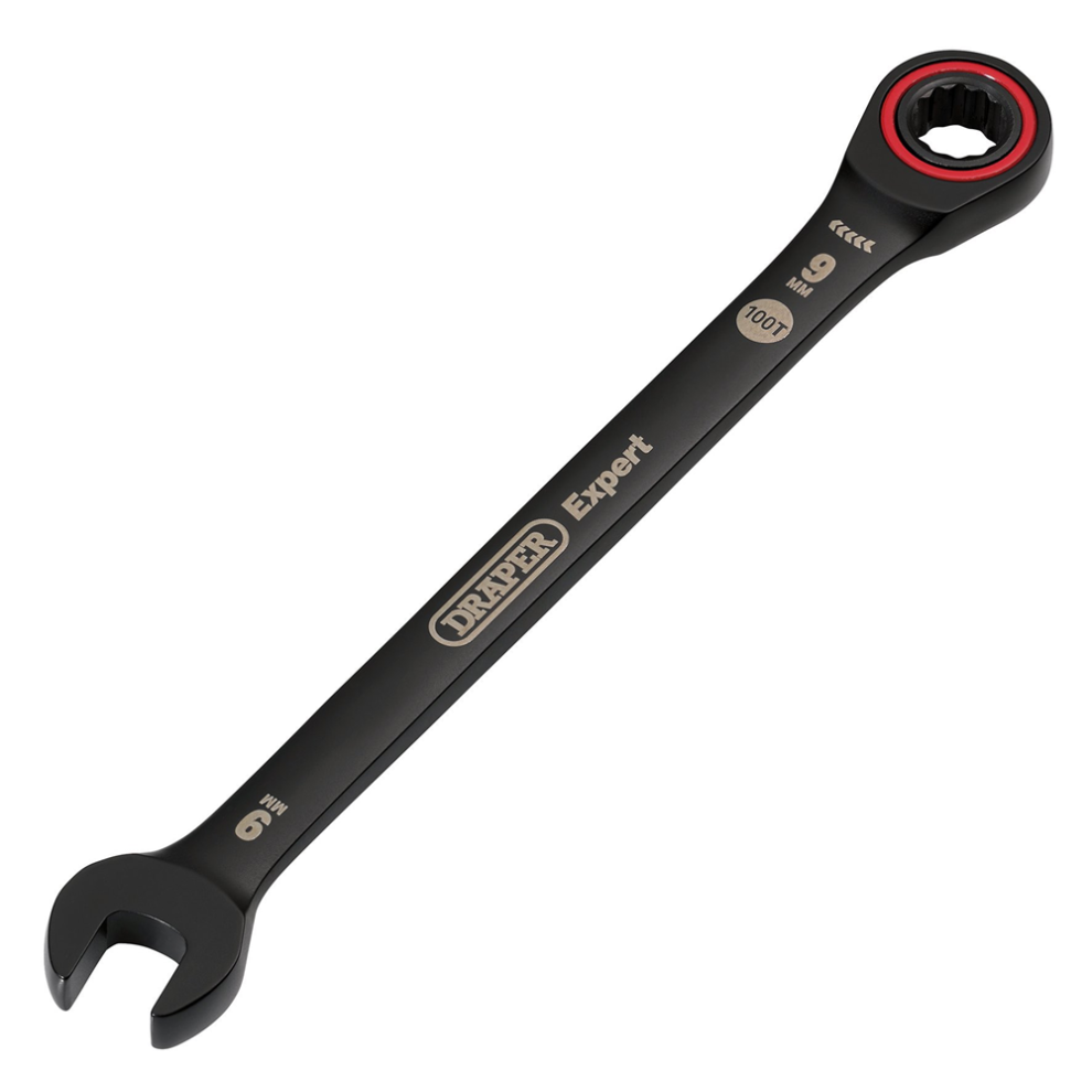Draper 9.0Mm Ratcheting Spanner 03880 Hi-Torqâ Metric Ratchet Combination Spanners, Black