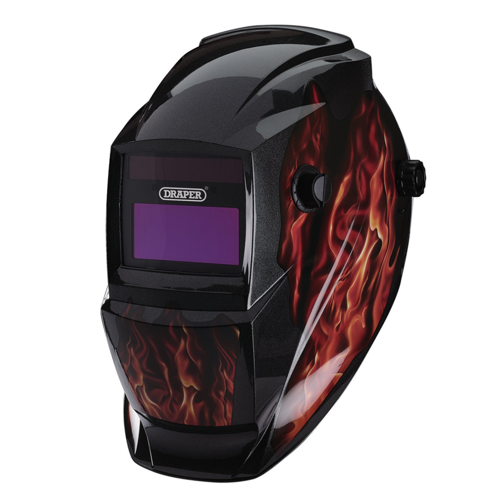 Draper AUTO VARIOSHADE WELDING HELMET 02513 Auto-Darkening Welding Helmet, Red Flames