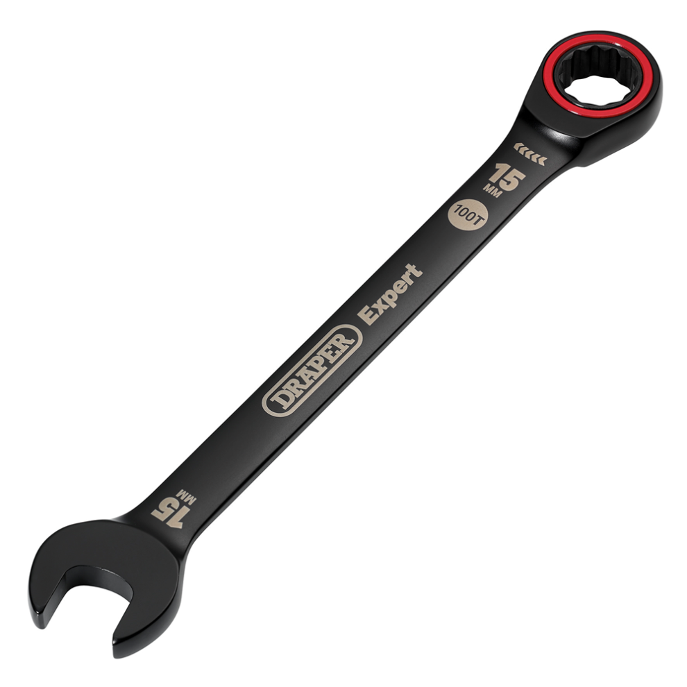 B&Q - Tools Expert Hi-Torq Metric Ratchet Combination Spanner15mmBlack - Image 8