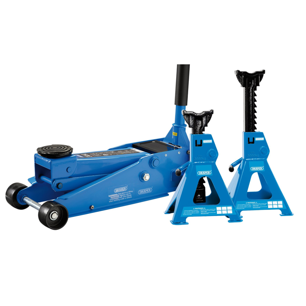 Draper 3T TROLLEY JACK & AXLE STAND Trolley Jack and Axle Stand Kit (3 Tonne)