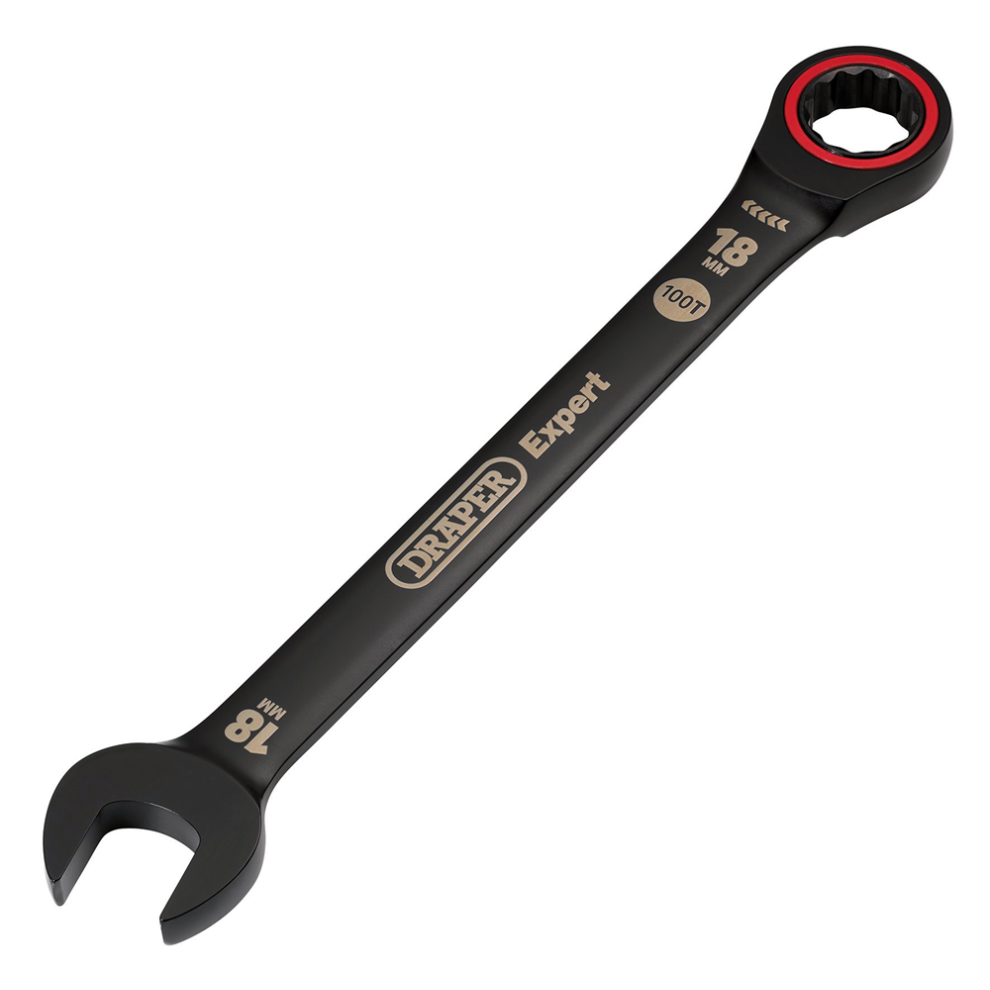 Draper 18.0MM RATCHETING SPANNER 03891 HI-TORQÂ Metric Ratchet Combination Spanners, Black