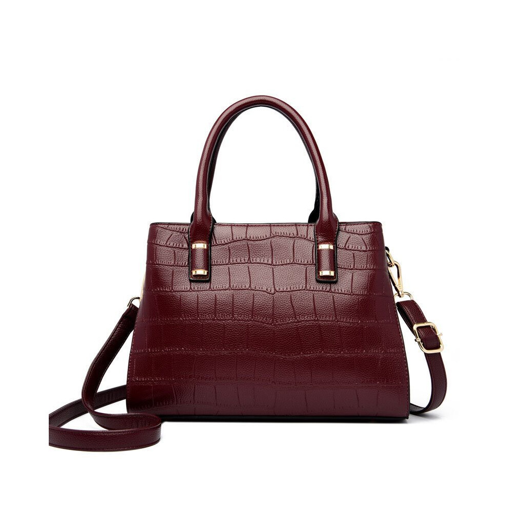 (Burgundy) Oversized Fashionforward Tote Handbag For Women With Multiple Pockets And Chic Crocodile Print Perfect For Daily Use