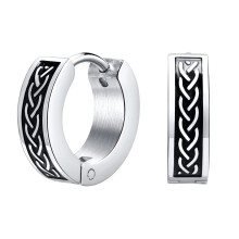(1 Pair  EH496S02) Retro Celtic Knot Earrings Mens Anti Allergy Hoop Huggie Earrings