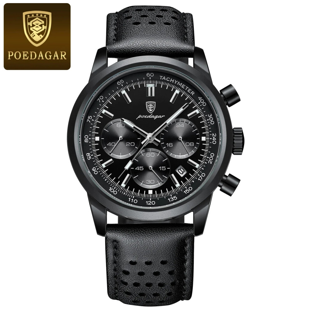 (Black Black) Mens Quartz Watch Waterproof Chronograph Luminous