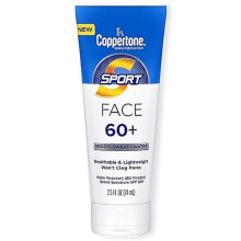 Coppertone Sport Face Solskydd Lotion SPF 60+, Vattentåligt, 2.5 Fl Oz Tub