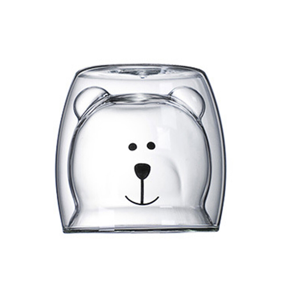 (White bear) Cute Bear Double Wall Glass Mug Heat-resistant Coffee Cup