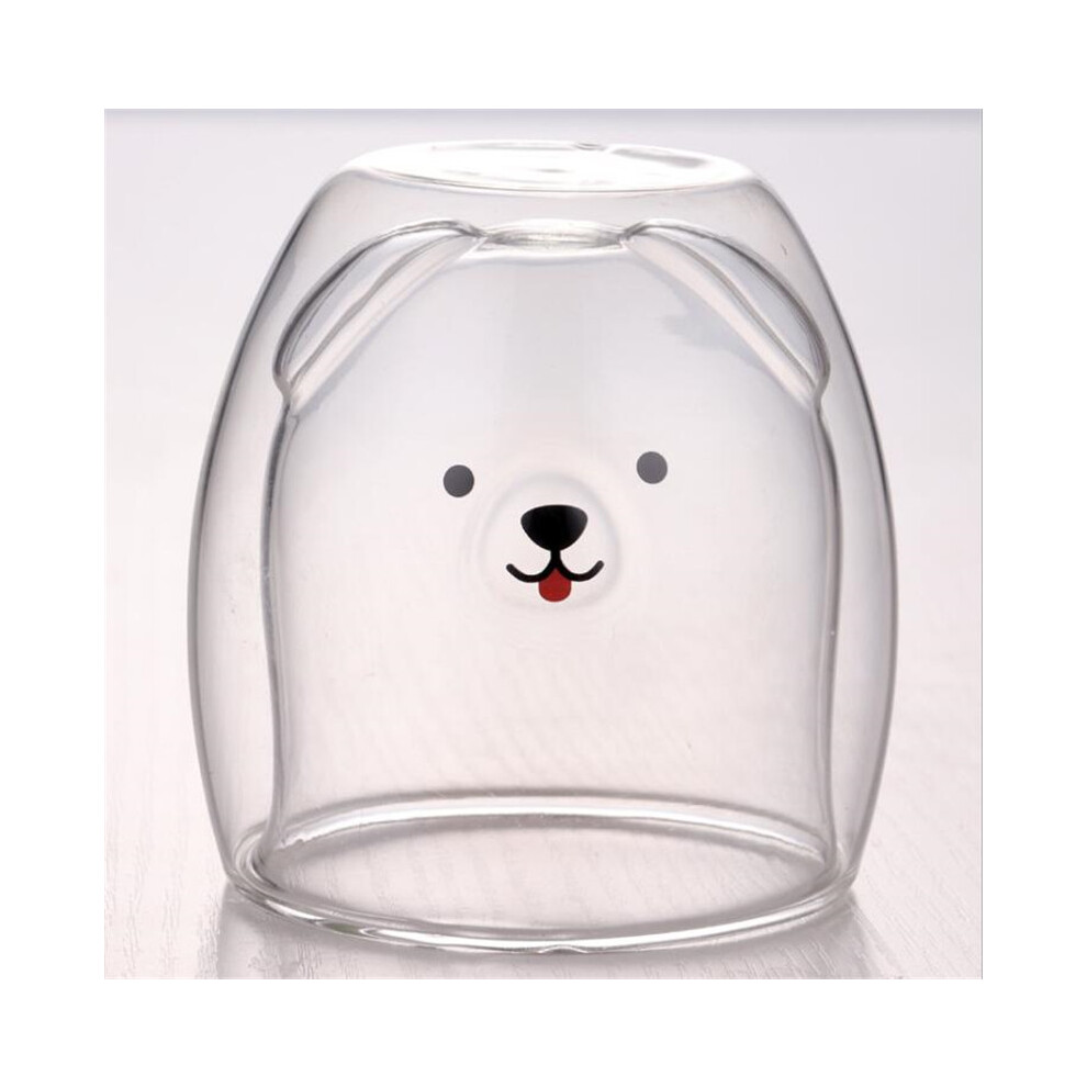 (Puppy) Cute Bear Double Wall Glass Mug Heat-resistant Coffee Cup