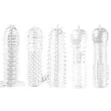 Reusable Ribbed Penis Sleeve Enhancer - 5X Pack, Transparent