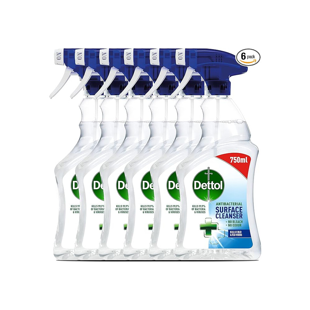 Dettol Antibacterial Disinfectant Surface Cleaner, Original Fragrance, Pack of 6, 6 x 750ml, Total of 4.5L