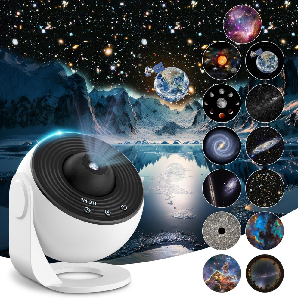 (S) 13 in 1 Planetarium Star Projector, Realistic Galaxy Light Projector with 12 Planet Discs, Starry Sky Night Light Projector Lamp