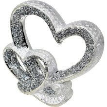 Silver Double Heart Crushed Diamond Ornament, 27cm