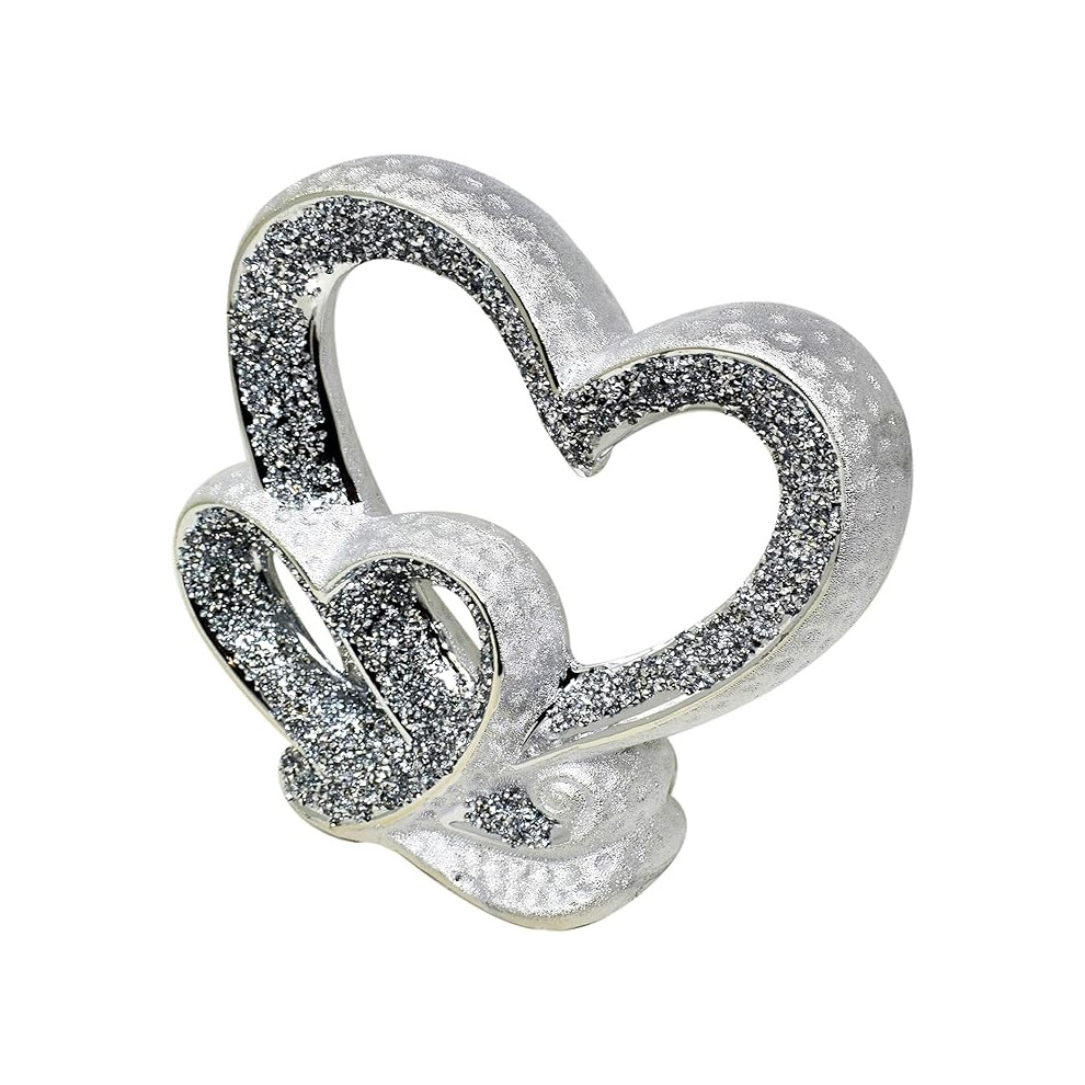 Jayogla Double Heart Crushed Diamond Ornament, 27Cm Silver
