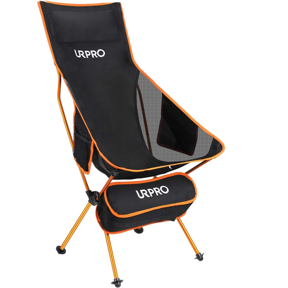 (Orange) Outdoor Camping Chair Portable Lightweight Folding Camping Chair with Headrest and Double Sided Pocket High Back for Outdoor Backpacking Hiking