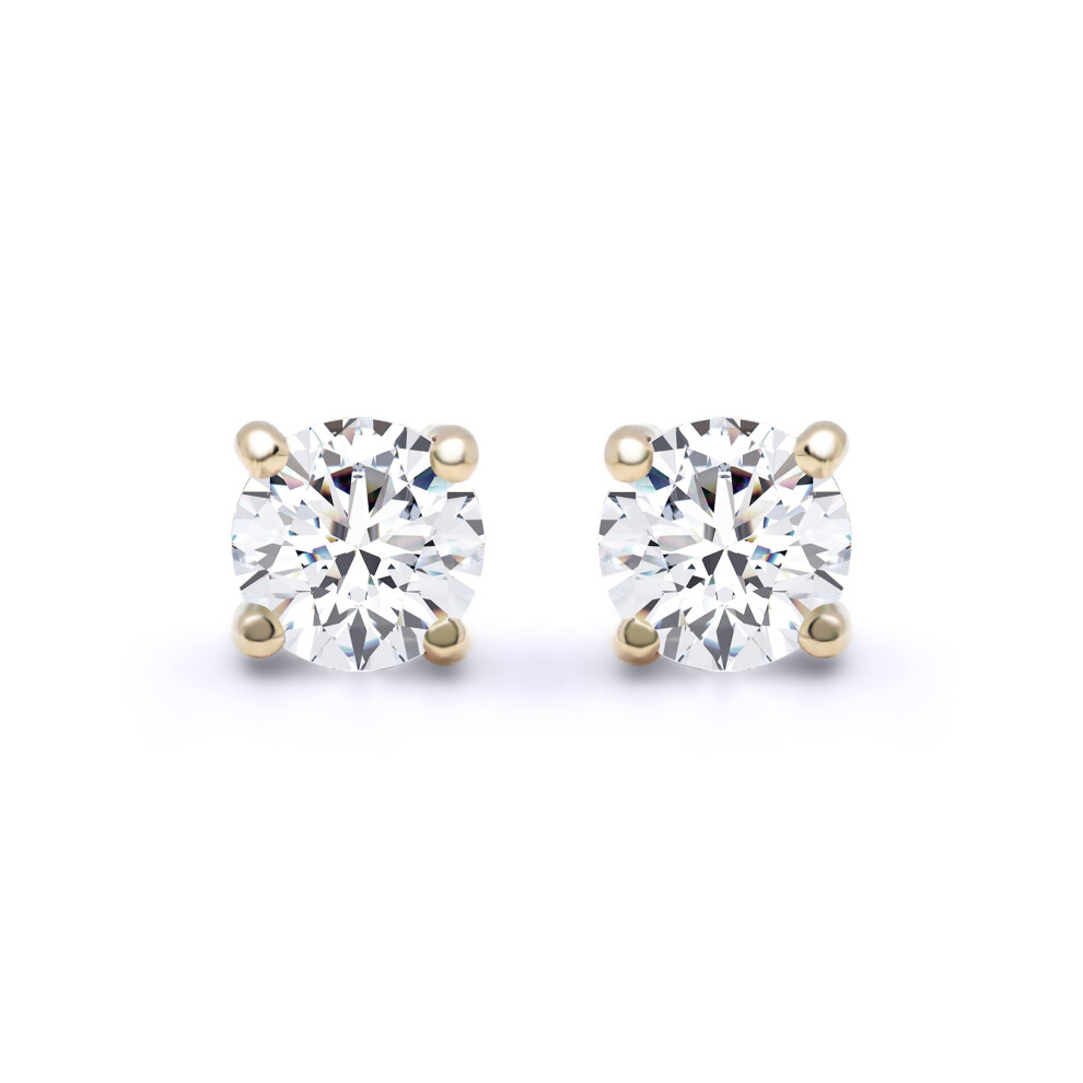 Jewelco London Solid 18ct Yellow Gold Set Round Brilliant D / VS Lab Grown 1ct Diamond Solitaire Stud Earrings - LAB18E001-100