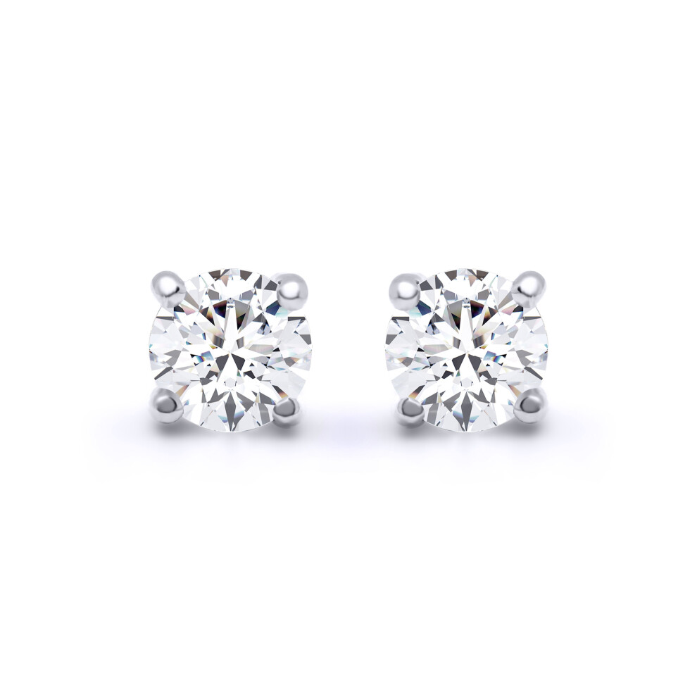 Jewelco London Solid 18ct White Gold Set Round Brilliant D / VS Lab Grown 1ct Diamond Solitaire Stud Earrings - LAB18E005-100