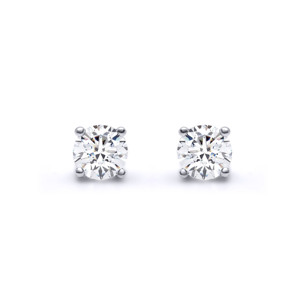 Jewelco London Solid 9ct White Gold Set Round Brilliant D / VS Lab Grown 0.50ct Diamond Solitaire Stud Earrings - LAB9E096-050