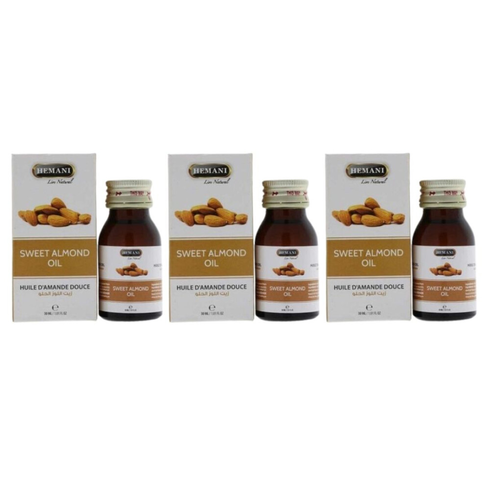Hemani Sweet Almond Herbal Oil 30ml Pack Of 3 |100% Natural |Rich in Vitamin E |Moisturizing | Silky Smooth Hair & Soft Skin |Reduce Muscle Pain