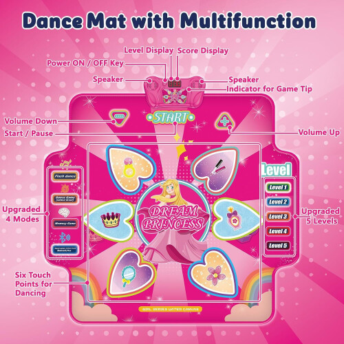 Kids Dance Mat with Bluetooth Illuminated Music Mat, 4 Modes 1
