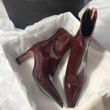 (Burgundy, 38) Beautiful Autumn Winter Ankle Boots With Stylish Thick Heel And Soft Faux Leather For Women