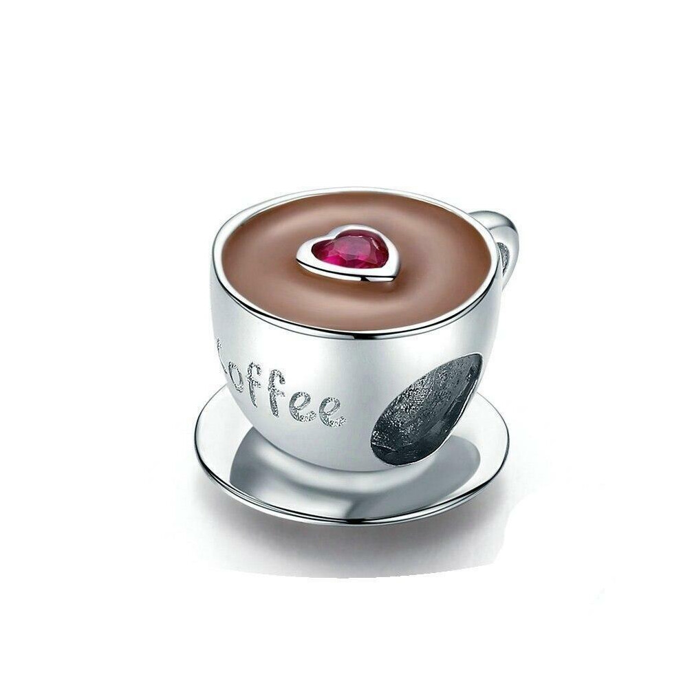 (Red heart coffee cup charm) cup 925 sterling silver charm for pandora bracelet