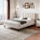 (Beige ) 4ft6 Upholstered Velvet Bed Frame with Mute Foam 1