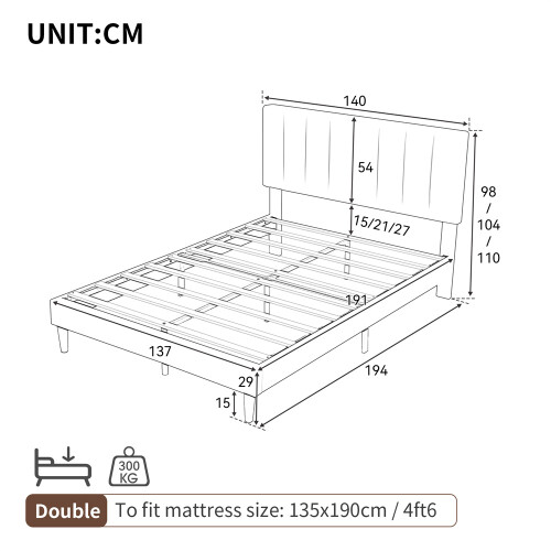 (Beige ) 4ft6 Upholstered Velvet Bed Frame with Mute Foam 2