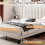 (Beige ) 4ft6 Upholstered Velvet Bed Frame with Mute Foam 5