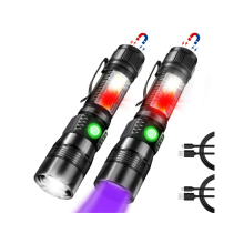 LED UV Black Light with Redlight, 1200 High Lumen Magnetic LED Flashlight with COB Sidelight, 7 Mode, Zoomable, Waterproof for Camping 2Pack(Black)