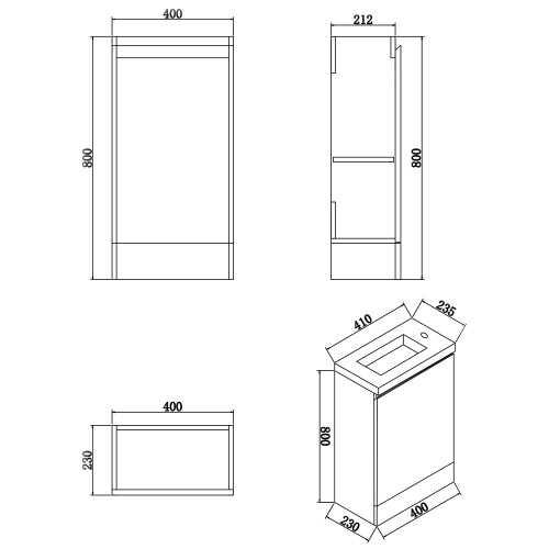 Waterproof 400mm Matt Grey Vanity Unit with Basin 2