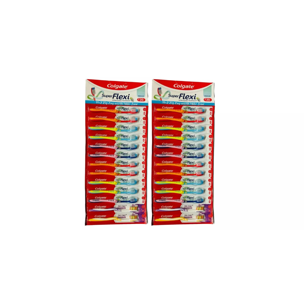 Colgate (26 Toothbrush ) Toothbrush Medium Super Flexi & Zig Zag Anti-Bacterial Assorted