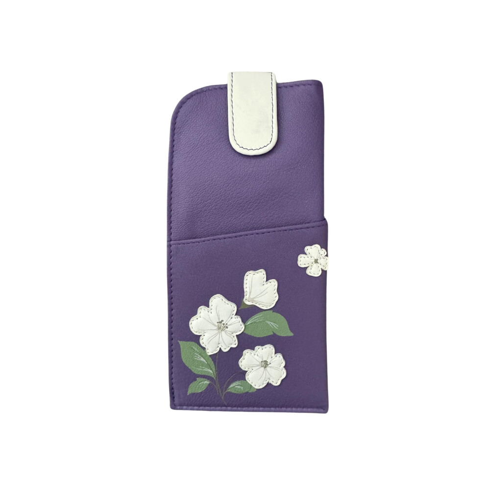 Mala Leather Purple (Purple) Sakura Floral Glasses Case Soft Leather