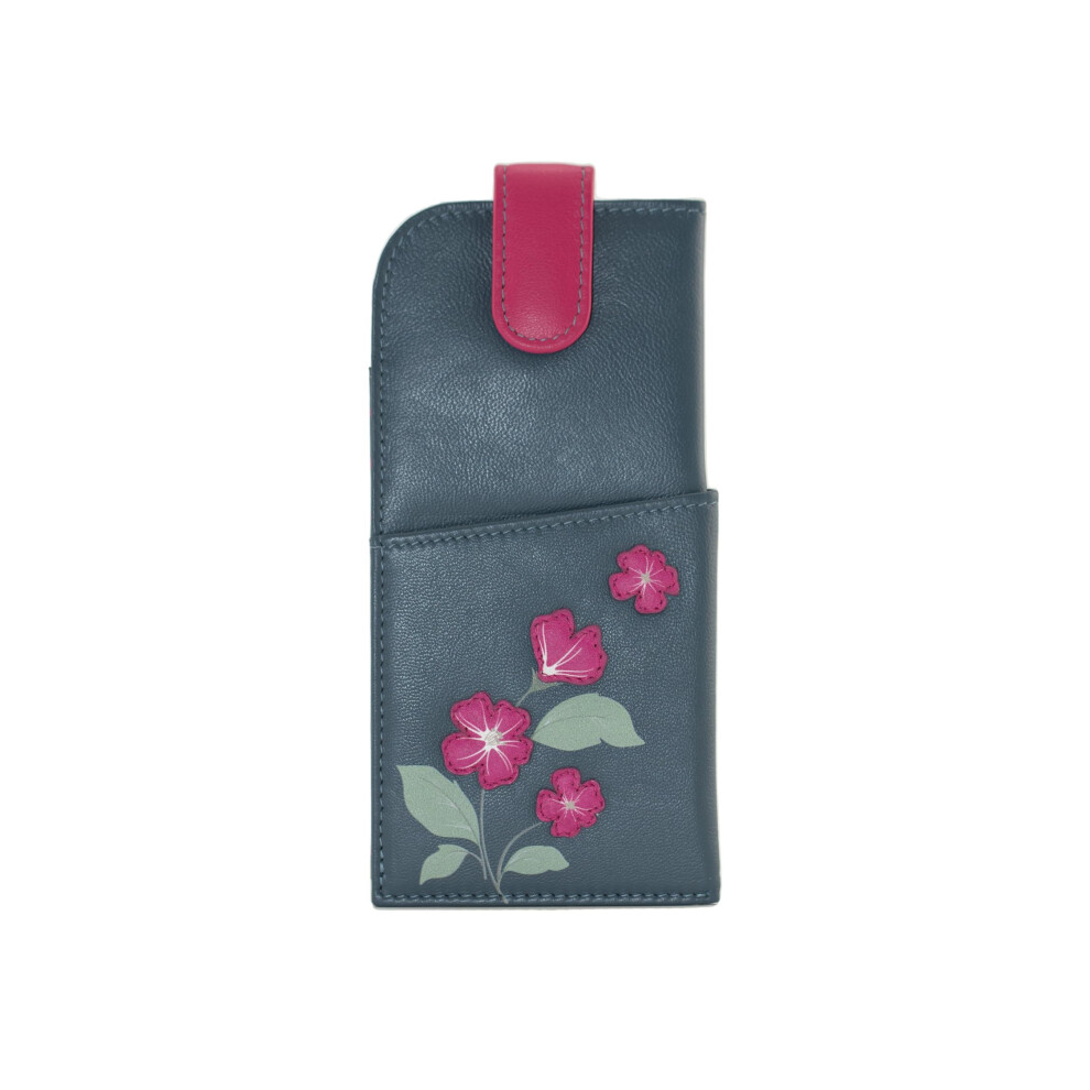Mala Leather (Navy) Sakura Floral Glasses Case Soft Leather