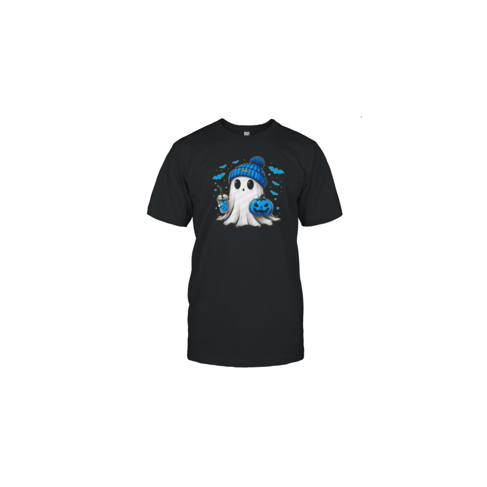 (L) Halloween Los Angeles Chargers NFL Football Fan Ghost With Pumpkin T-Shirt