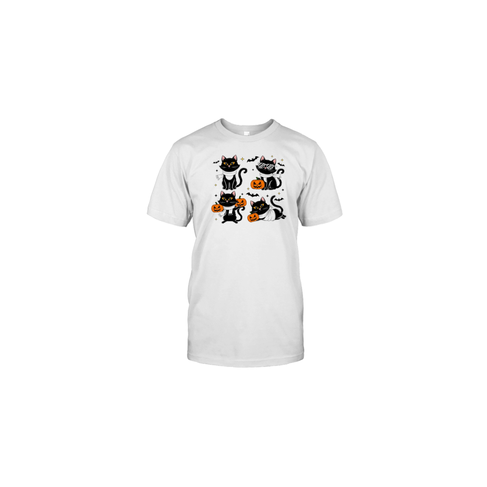 (S) Ghost Black Cat Pumpkin Halloween T-Shirt