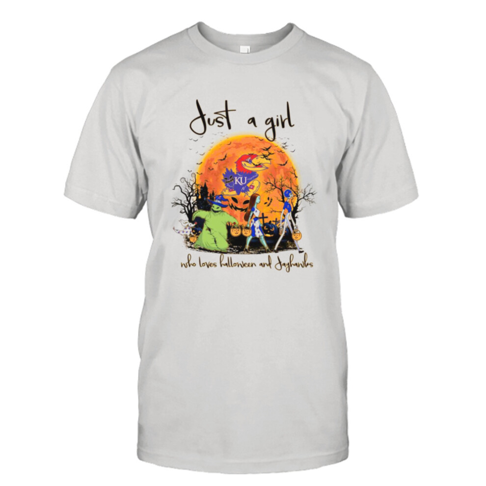 (XXL) Just a girl who loves Halloween and Kansas Jayhawks shirt