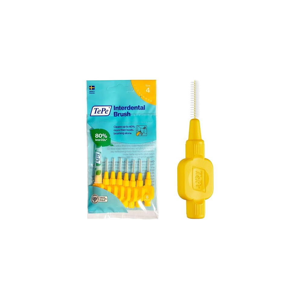 TePe Interdental Brush, Original, Yellow, 0.7mm/ISO 4, 8pcs, efficient Cleaning Between Teeth, Plaque Remover and Dental flosser for Small Gaps