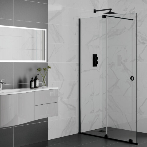 1700mm Sliding Wetroom Panel Black - 8mm