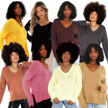 (Brown, Quartz, M) Brave Soul Ladies V Neck Jumper Stepped Hem Fine Knit Drop Shoulder Women
