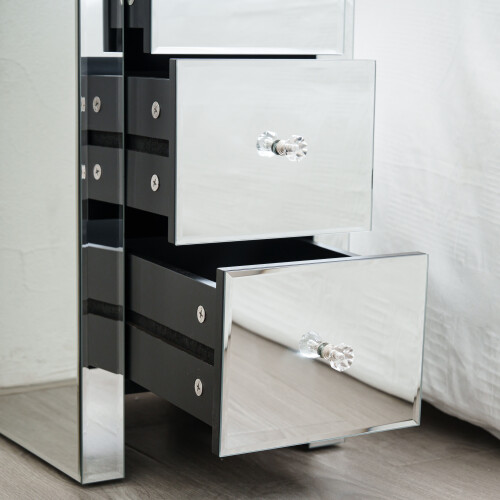 Comfy Living Small Mirrored  Bedside Table with 3 Drawers And Crystal Handles 2