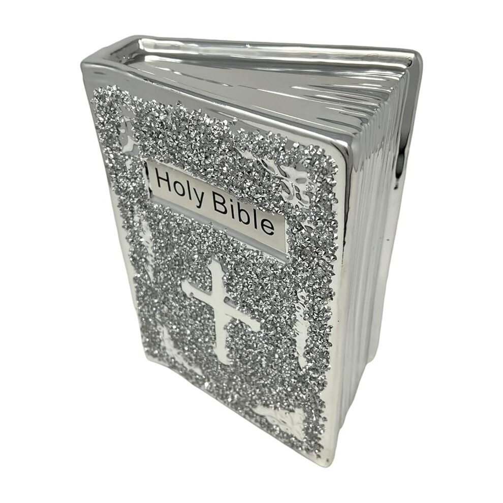 Silver Holy Bible Book Sparkle Ornament, 25cm