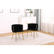 (Black) Set of 2 Velvet Padded Dining Chairs Luxury Gold Chairs