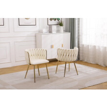 (Cream ) Set of 2 Velvet Padded Dining Chairs Luxury Gold Chairs