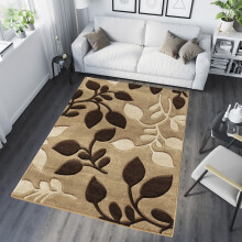 (BEIGE / BROWN, 160 cm x 220 cm) Large Modern Living Room Floral Carved Vogue Rug
