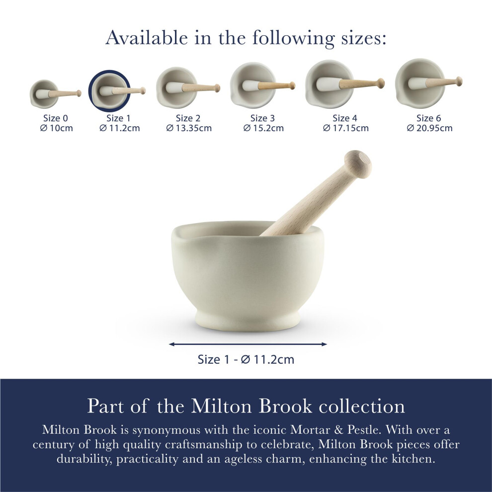 Milton Brook Mortar and Pestle, Vitrified Porcelain, Size 1, 11.2cm Diameter, White MB947003