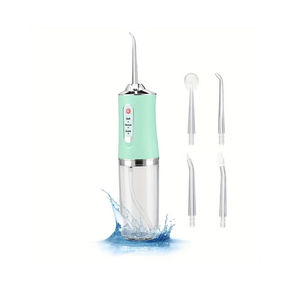 (Green) MantraRaj Dental Water Flosser Cordless Teeth Floss USB Powered Oral Irrigator Portable 3 Modes 4 Nozzles Tooth Flosser